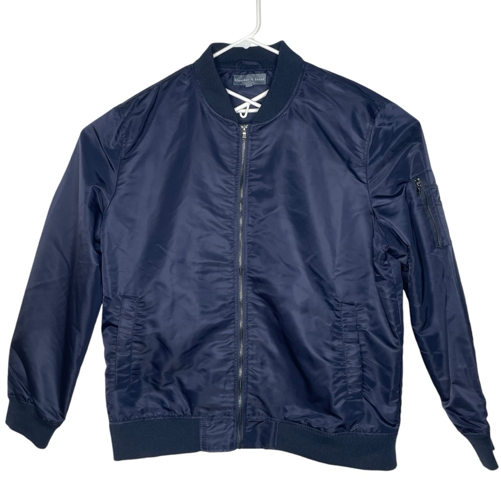 Bleecker & Broad Bomber Jacket Mens XXL Woven Rib Knit 7-Pocket Zip Front Navy